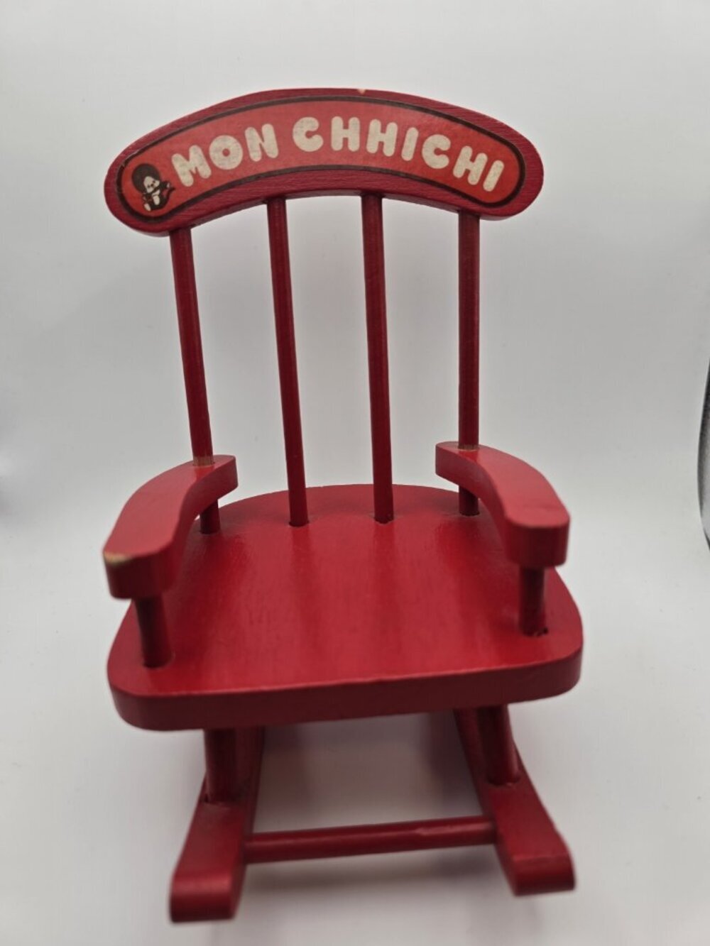 Monchhichi doll rocking chair red wood vintage toy monkey accessory furniture